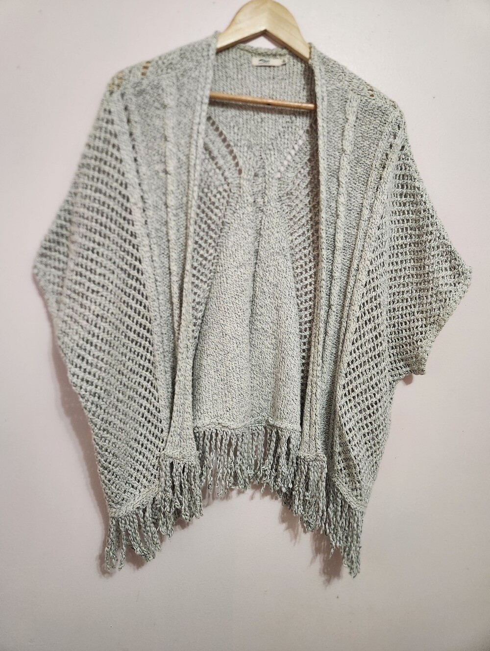 Silver Jeans Co Marled Knit Fringe Open Front Boho Western Poncho Cardigan M